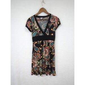 Lipstick Summer Dress Black Multicolor Paisley Design Made In USA Juniors Large‎